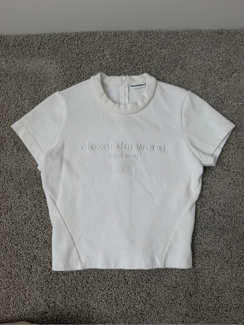 Alexander Wang White Embroidered Logo Crop Tee